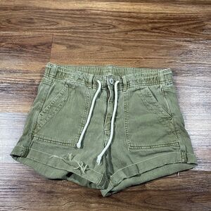 American Eagle Khaki Drawstring Shorts Green Stretch Cotton Cuffed Women Size 10